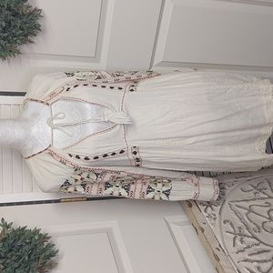 Free People All My Life Embroidered Boho Mini Dress Ivory Small